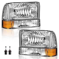 For 1999-2004 Ford Super Duty F250 F350 F450 F550 Headlights Assembly W/Bulbs, For 2000-2004 Ford Excursion Headlamp replacement Bumper Signal Corner Light Chrome Housing Amber Reflector
