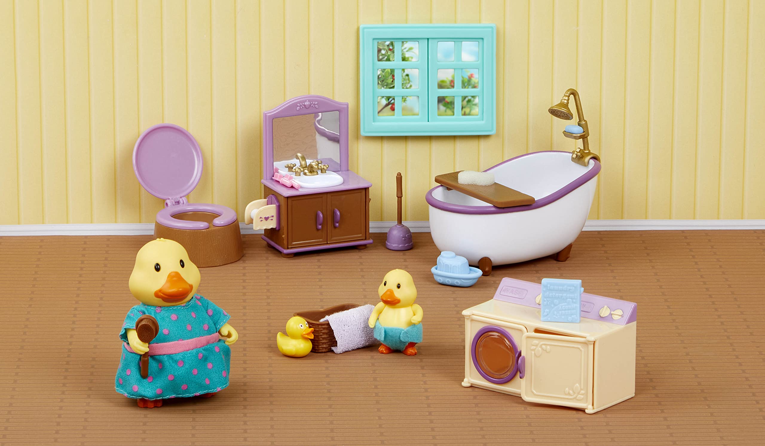 Li'l Woodzeez Lil Woodzeez – Dollhouse Furniture – Animal Figurines – Bath & Laundry Set – Kids 3 Years +