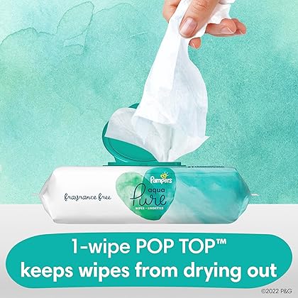 Pampers Aqua Pure Sensitive Baby Wipes, 99% Water, Hypoallergenic, Unscented, 12 Flip-Top Packs (672 Wipes Total) [Packaging May Vary]