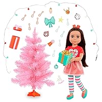 Glitter Girls – 14-inch Poseable Doll Set – Brown Hair & Brown Eyes – Christmas Tree, Holiday Ornaments & Outfit – Toys for Kids 3 Years+ – Eve & GG Holiday Tree Playset