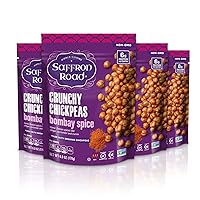 Saffron Road Organic Crunchy Chickpea Snacks-Gluten Free, Non-GMO, Halal, Kosher, Vegan (Bombay Spice, 6 oz (4 Pack))