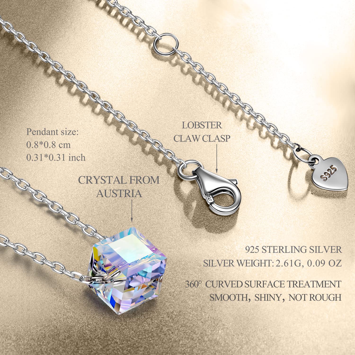 NINASUN Fantastic World Necklaces for Women, Sterling Silver Chain & Cube Crystals from Austria, Gift for Her with Delicate Jewelry Box