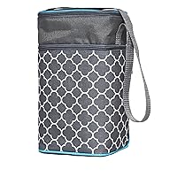 J.L. Childress 6 Bottle Cooler, Insulated Breastmilk Cooler & Lunch Bag for Baby Food & Bottles, Leak-Proof & Heat-Sealed, Ice Pack Included, Grey/Teal Clover (3105GY-CL)