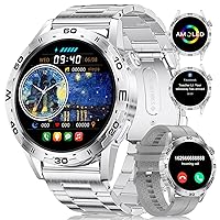 ESFOE Men's Smart Watch Compatible with Android iOS, Smart Watch with Bluetooth Call, 1.43 Inch AMOLED Fitness Tracker with 24 Hour Health Monitor, IP68 Waterproof, Calories Pedometer, Silver