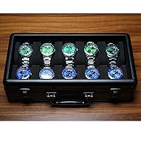 10 slots Aluminum watch case for men, Luxury watch display storage organizer box with clear window, matt black metal watch cabinet fit watches up to 55mm face