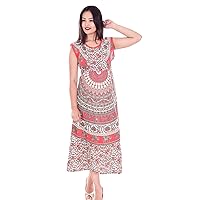 Indian 100% Cotton Women Evening Maxi Long Dress Regular Size Floral and Mandala Print Purple Color