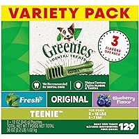 GREENIES TEENIE Natural Dog Dental Care Chews Oral Health Dog Treats 3-Flavor Variety Pack, (3) 12 oz. Pouches, 129 Total Treats