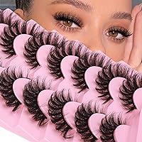 Mink Lashes Wispy Fluffy Cat Eye 6D Volume Russian Strip C-D Curl False Eyelashes Thick Crossed Soft Curly Fake Lashes 7 Pairs Pack