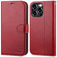 OCASE Compatible with iPhone 15 Pro Wallet Case, PU Leather Flip Folio Case with Card Holders RFID Blocking Kickstand [Shockproof TPU Inner Shell] Phone Cover 6.1 Inch 2023, Red
