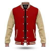 RELDOX Brand Varsity Jacket, Wool Body with Leather Arms Letterman Baseball Unique & Stylish (XL, Red-Cream)