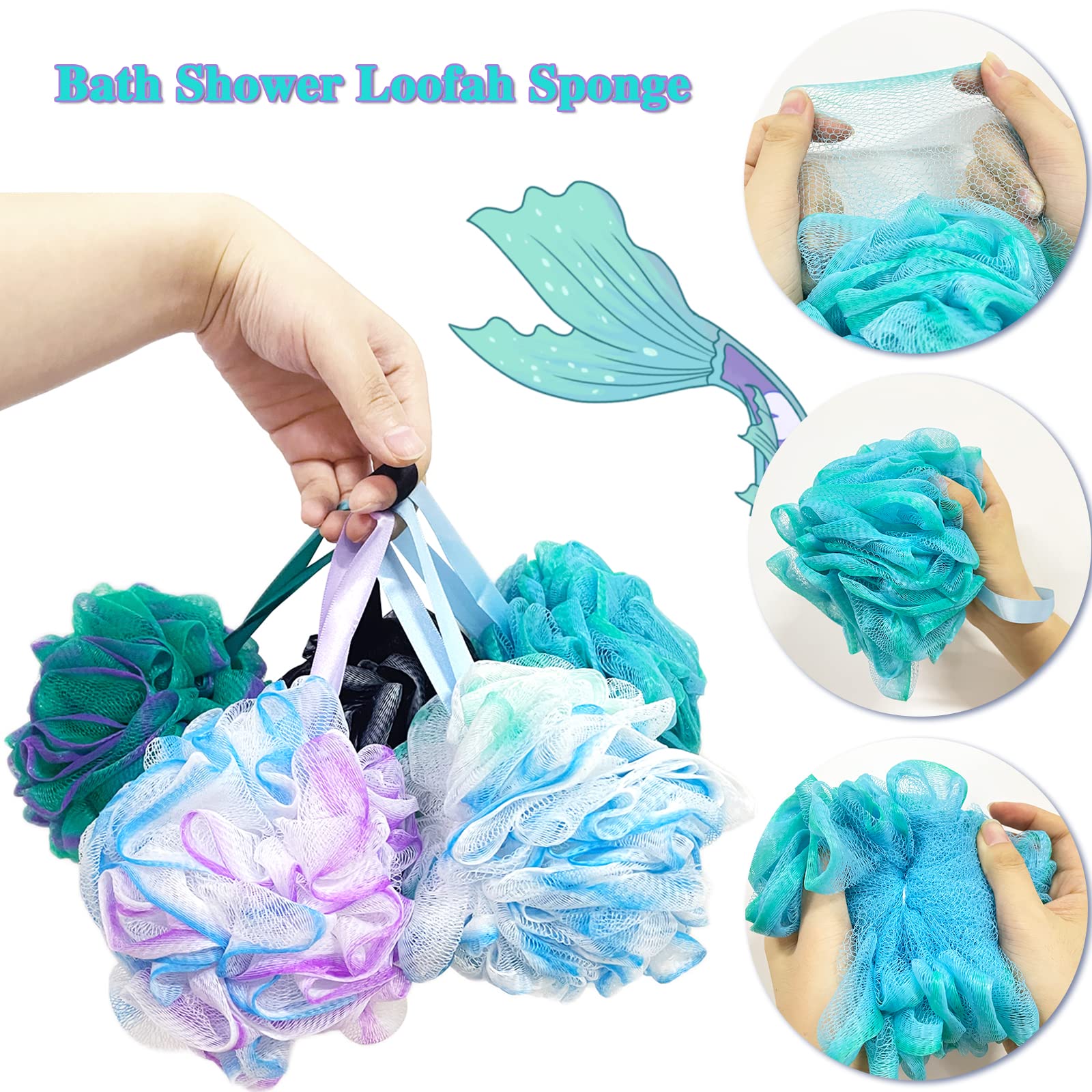 10 Pcs Shower Loofahs,Exfoliating Shower Pouf Balls,Bath Shower Loofah Sponge for Women,Men,Body Wash,Shower Essential Skin Care,Exfoliate with Beauty Bathing Accessories