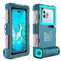 Underwater Snorkeling Diving Phone Case for iPhone 15/14/13/12/11 Pro Max/XR/XS/X Samsung Galaxy S24/S23/S22/S21, Professional Scuba Dive Waterproof Case Underwater Photo & Video Housing (Teal-Blue)