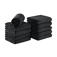 Arkwright Microfiber Coral Fleece Salon Towels - (Pack of 10) Bleach Safe Resistant, Absorbent Hair Drying Towel Set, Perfect for Resort, Hotel, and Spa, 16 x 27 in, Black
