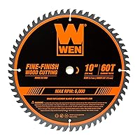 WEN BL1060 10-Inch 60-Tooth Fine-Finish Professional Woodworking Saw Blade for Miter Saws and Table Saws, Silver,Pack of one