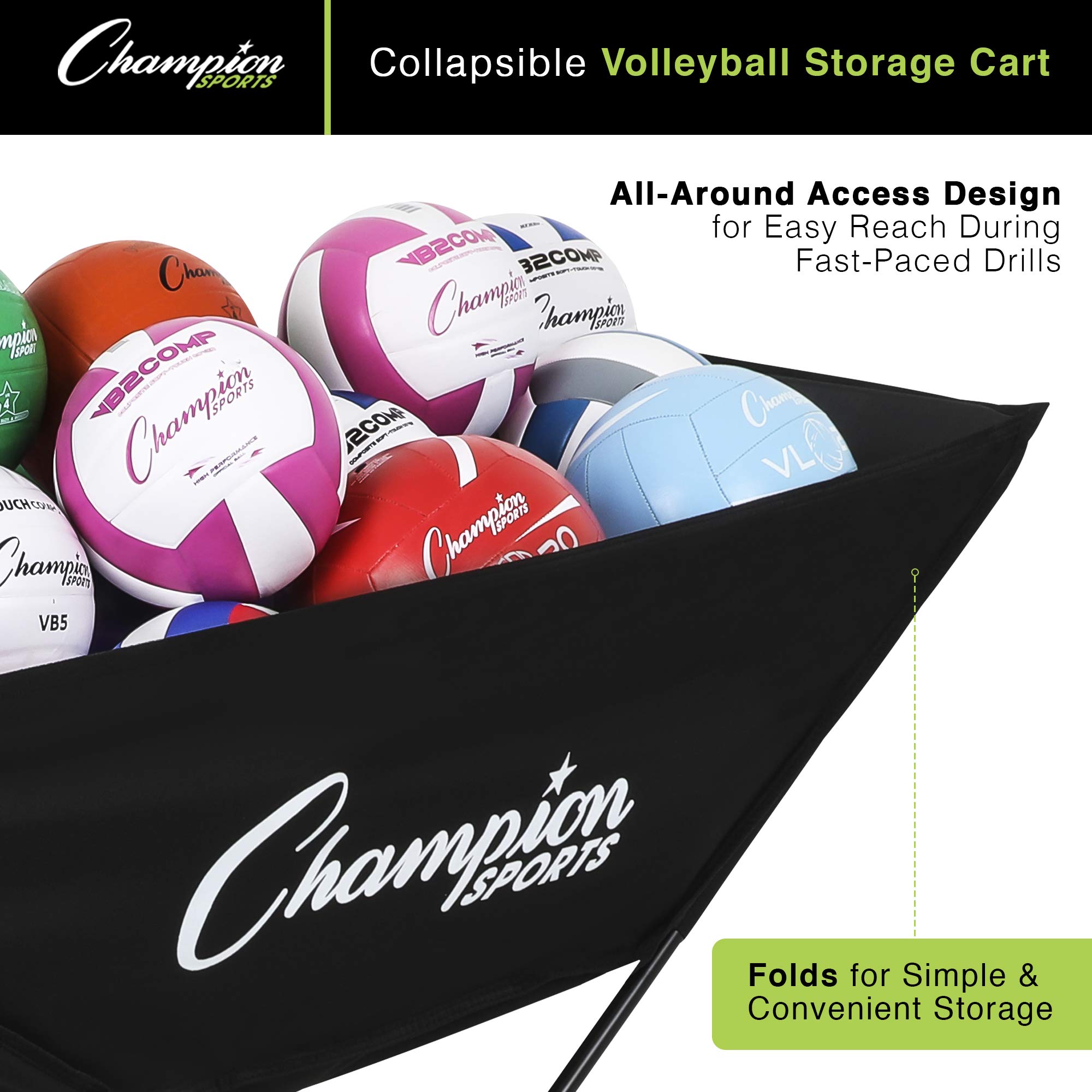 Champion Sports Volleyball Cart with Wheels, Premium Volleyball Equipment and Accessories