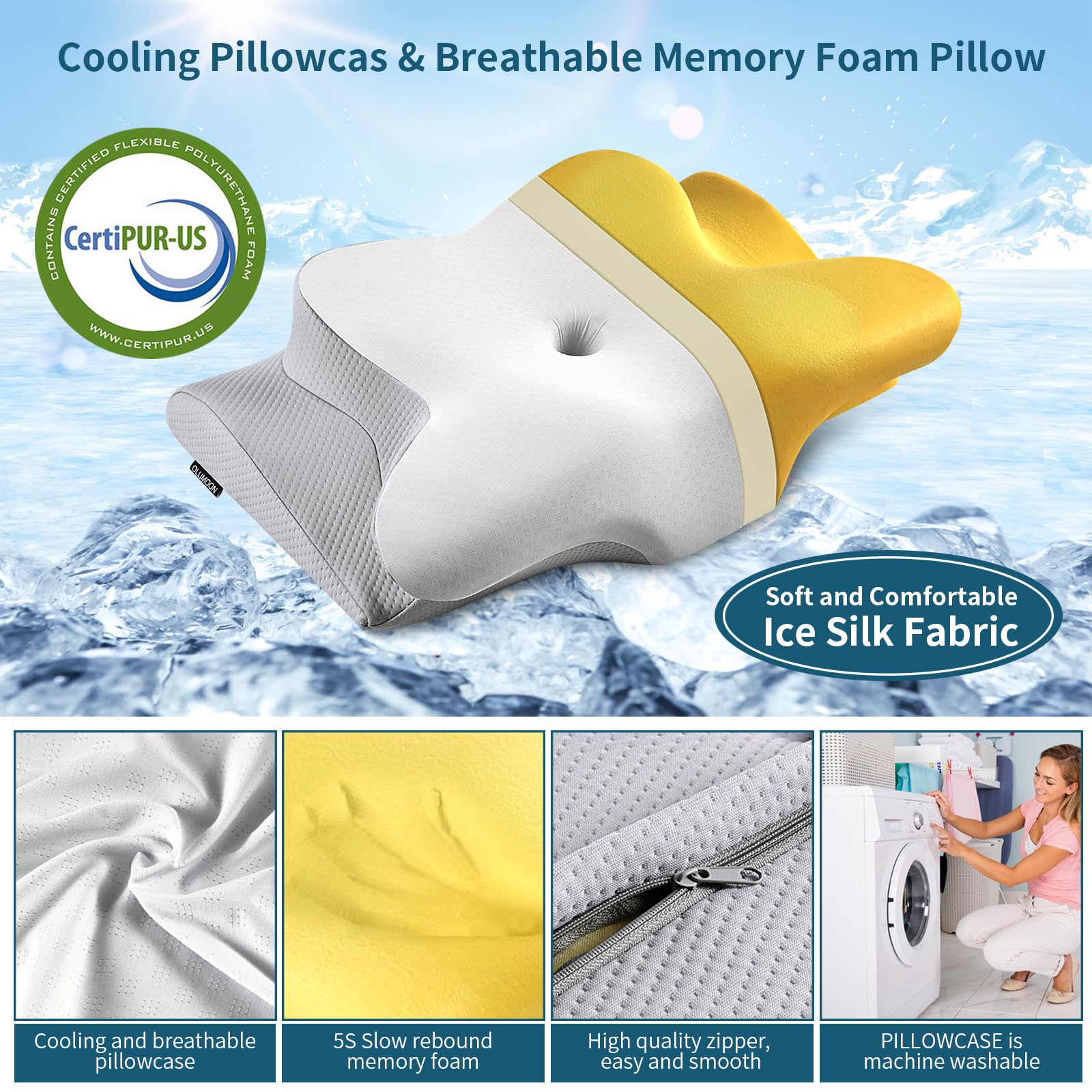 Neck Pillow Cervical Memory Foam Pillows for Pain Relief Sleeping, Ergonomic Pillow for Neck and Shoulder Pain, Orthopedic Contour Bed Pillow for Side, Back & Stomach Sleepers with Cooling Pillowcase