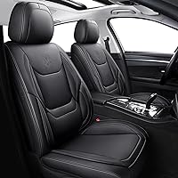 CAPITAUTO Car Seat Covers Full Set,Faux Leather Seat Covers for Cars SUV,Super Breathable,Full Wrapping Edge,Universal Automotive Seat Covers Fit for Most Sedans,Black