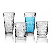 Circleware Cosmo Huge 16-Piece Glassware Set of Highball Tumbler Drinking Glasses and Whiskey Cups for Water, Beer, Juice, Ice Tea Beverages, 8-15.75 oz & 8-12.5 oz, Parade