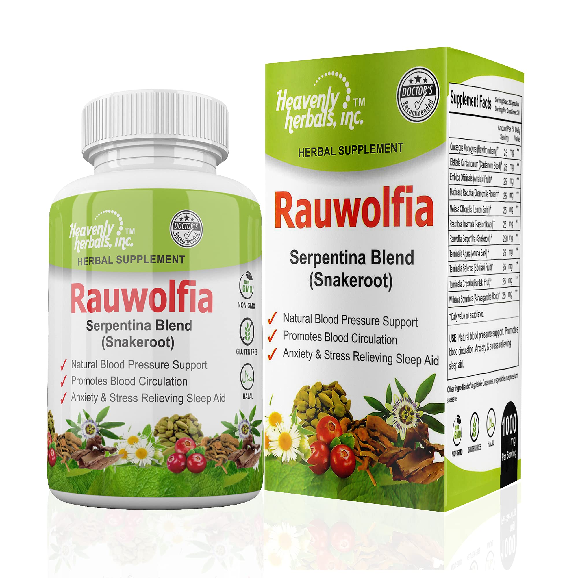 Rauwolfia Serpentina Blend (Snakeroot), 1000mg per Serving - Organic Herbal Supplement - Ayurvedic Herb & Natural Remedy - Natural Blood Pressure S...
