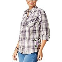 Style & Co. Womens Embroidered Button Up Shirt