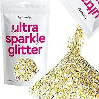 Hemway Premium Ultra Sparkle Glitter Multi Purpose Metallic Flake for Arts Crafts Nails Cosmetics Resin Festival Face Hair - Gold Silver - Chunky (1/40
