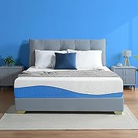 Olee Sleep Full Mattress, 10 Inch Gel Memory Foam Mattress, Gel Infused for Comfort and Pressure Relief, CertiPUR-US Certified, Bed-in-a-Box, Medium Firm, Blue, Full Size