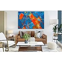 Orange and Blue Abstract Painting №SL560 Ready to Hang Canvas Print 1 Panel / 54