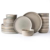AmorArc Stoneware Dinnerware Sets,Round Reactive Glaze Plates and Bowls Set,Highly Chip and Crack Resistant | Dishwasher & Microwave Safe,Service for 8 Dishes Set (24pc)
