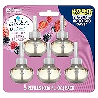Glade PlugIns Refills Air Freshener, Scented and Essential Oils for Home and Bathroom, Bubbly Berry Splash, 3.35 Fl Oz, 5 Count