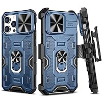 VEGO Armor Case for iPhone 15 ProMax Case with Stand, Camera Lens Cover & 360°Magnetic Ring Kickstand & Belt Clip Holster Upgraded Military Protective Case for iPhone 15 Pro Max 5G 2023 6.7” - Blue