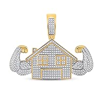 The Diamond Deal 10kt Yellow Gold Mens Round Diamond Flex Trap House Charm Pendant 1-1/2 Cttw