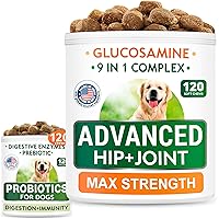 Glucosamine Treats + Probiotics Chews Bundle - Senior Advanced Joint Health + Upset Stomach Relief - Chondroitin, Omega-3 + Digestive Enzymes, Prebiotics - Hip & Joint Care + Improve Immunity - 240Ct