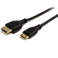 StarTech.com 3 ft Slim High Speed HDMI Cable with Ethernet - HDMI to HDMI Mini M/M (HDMIACMM3S),Black, 1 Count (Pack of 1)