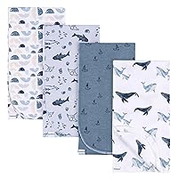 Gerber Unisex Baby 100% Cotton Flannel Receiving Blankets 30x30 Inches (Pack of 4), Coastal Calm, One Size