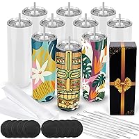 Sublimation Tumblers 20 oz 10 Pack Sublimation Blanks Skinny Straight Tumblers Bulk Stainless Steel Insulated Sublimation Tumbler with Lid and Straw, Gift Box