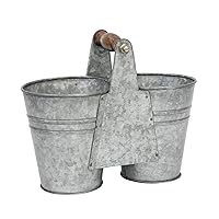 Stonebriar Small Antique Galvanized Metal Double Bucket with Wooden Handle