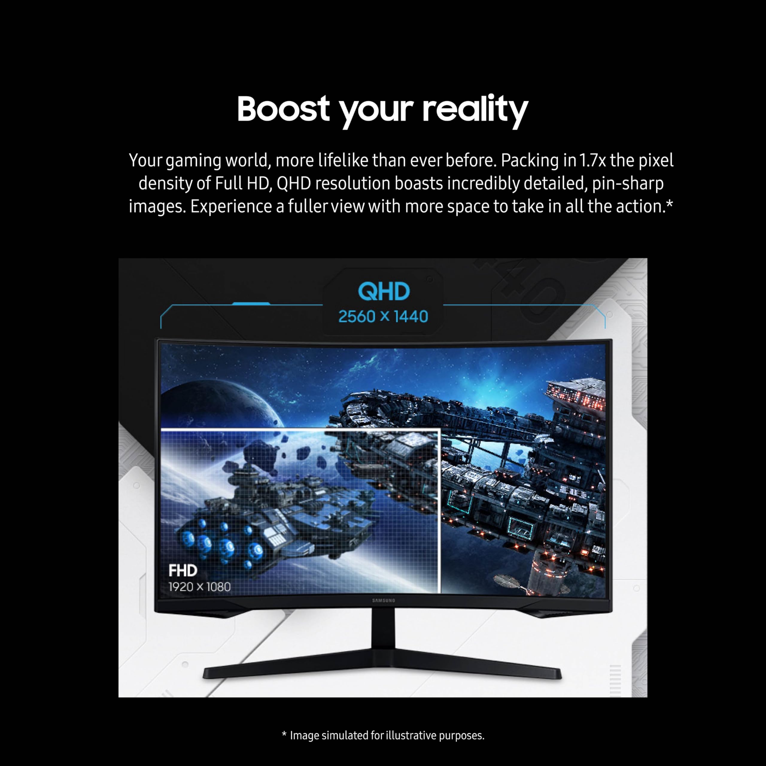 SAMSUNG 27-Inch Odyssey G55C Series QHD 1000R Curved Gaming Monitor, 1ms(MPRT), HDR10, 165Hz, AMD Radeon FreeSync, Eye Care, LS27CG552ENXZA, 2024