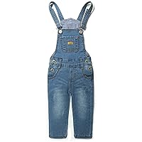 KIDSCOOL SPACE Baby Girls Denim Overalls,Toddler Boys Adjustable Ripped Fashion Jeans Workwear