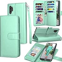 Galaxy Note 10 Plus Case, Galaxy Note 10+ Wallet Case, Luxury Cash Credit Card Slots Holder Carrying Folio Flip PU Leather Cover [Detachable Magnetic Case] Kickstand for Samsung Note10+ [Turquoise]