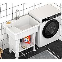 Freestanding Plastic Laundry Sink with Washboard, W31