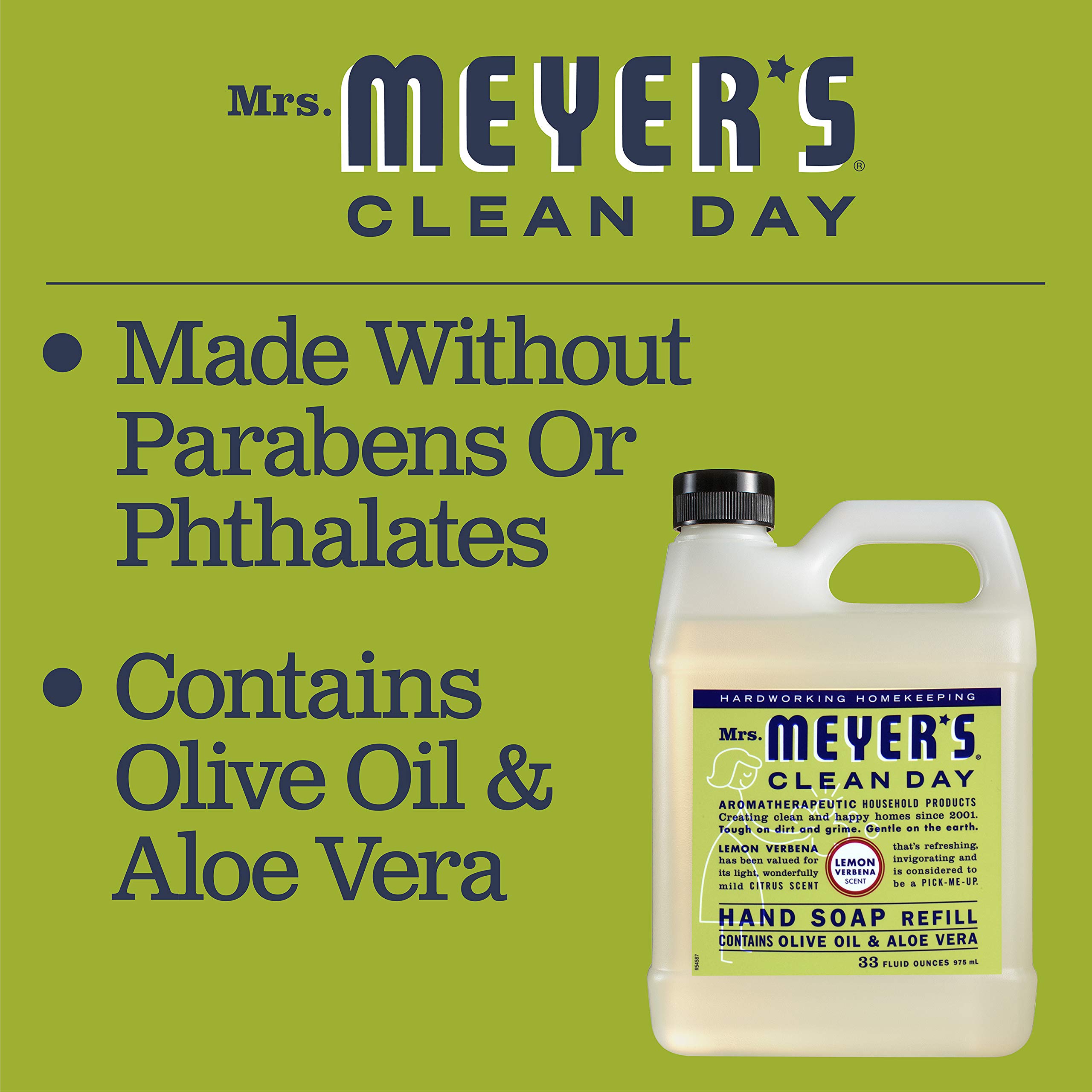 Mrs. Meyer's Hand Soap Refill, Made with Essential Oils, Biodegradable Formula, Lemon Verbena, 33 fl. oz