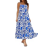 WICIWI Women's Summer Dresses 2024 Spaghetti Straps Sleeveless Backless Flowy Loose Boho Floral Print Long Beach Dress