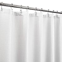 Barossa Design Honeycomb Waffle Weave Shower Curtain Cotton Blend Extra Long 84 inch Height, Hotel Luxury, Heavy Weight, Spa, Washable, White, 72x84 Fabric Shower Curtain for Bathroom