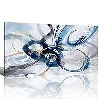 yiijeah Modern Large Abstract Wall Art - Bright and Bold Line Design - Blue and White Canvas Picture Artwork & 30x60 Inches Wall art for living room and office Oversized Abstract wall Decor