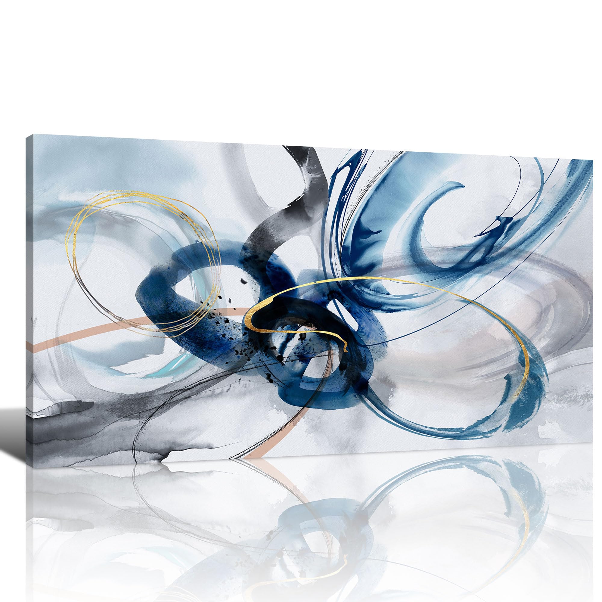 yiijeah Modern Large Abstract Wall Art - Bright and Bold Line Design - Blue and White Canvas Picture Artwork & 30x60 Inches Wall art for living room and office Oversized Abstract wall Decor