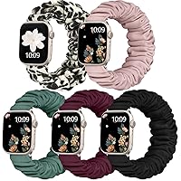 Adorve 5 Pack Scrunchie Bands Compatible with Apple Watch Band 38mm 40mm 41mm 42mm 44mm 45mm 49mm for Women, Cute Fabric Scrunchy Adjustable Elastic Strap for iWatch SE Ultra Series 8 7 6 5 4 3 2 1