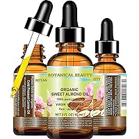 Organic SWEET ALMOND OIL 100% Pure Natural Virgin Unrefined Undiluted Cold Pressed Carrier Oil for Face, Skin, Body, Hair, Massage, Nails. 2 Fl. oz - 60 ml