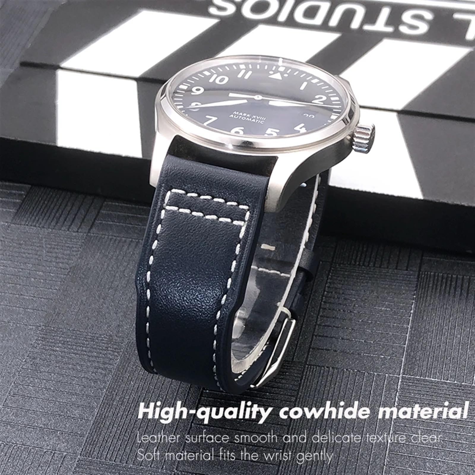 HAODEE 20mm 21mm 22mm Genuine Leather Watchband Fit for IWC Pilot's Watch IW3777 PORTOFINO Mark 18 Black Blue Brown Strap Bracelets Men