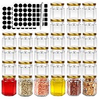 BIGIVACA 3 oz Hexagon Glass Jars with Golden Lids.Set of 30 Pack 90 ml Canning Jars Containers for Spice Jam,Jelly, Wedding Favors, Honey And More.Include 1 Chalk Pen and 80 Labels.