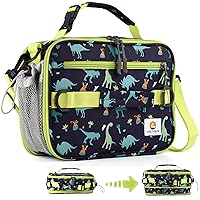 Insulated Lunch Bag,Expandable Kids Lunch Box,Double Zipper & Lunch Bag Kids with Strap,Lightweight Reusable Lunch Tote Bag for Boys Girls,Meal Containers for School/Picnic (Dinosaur)